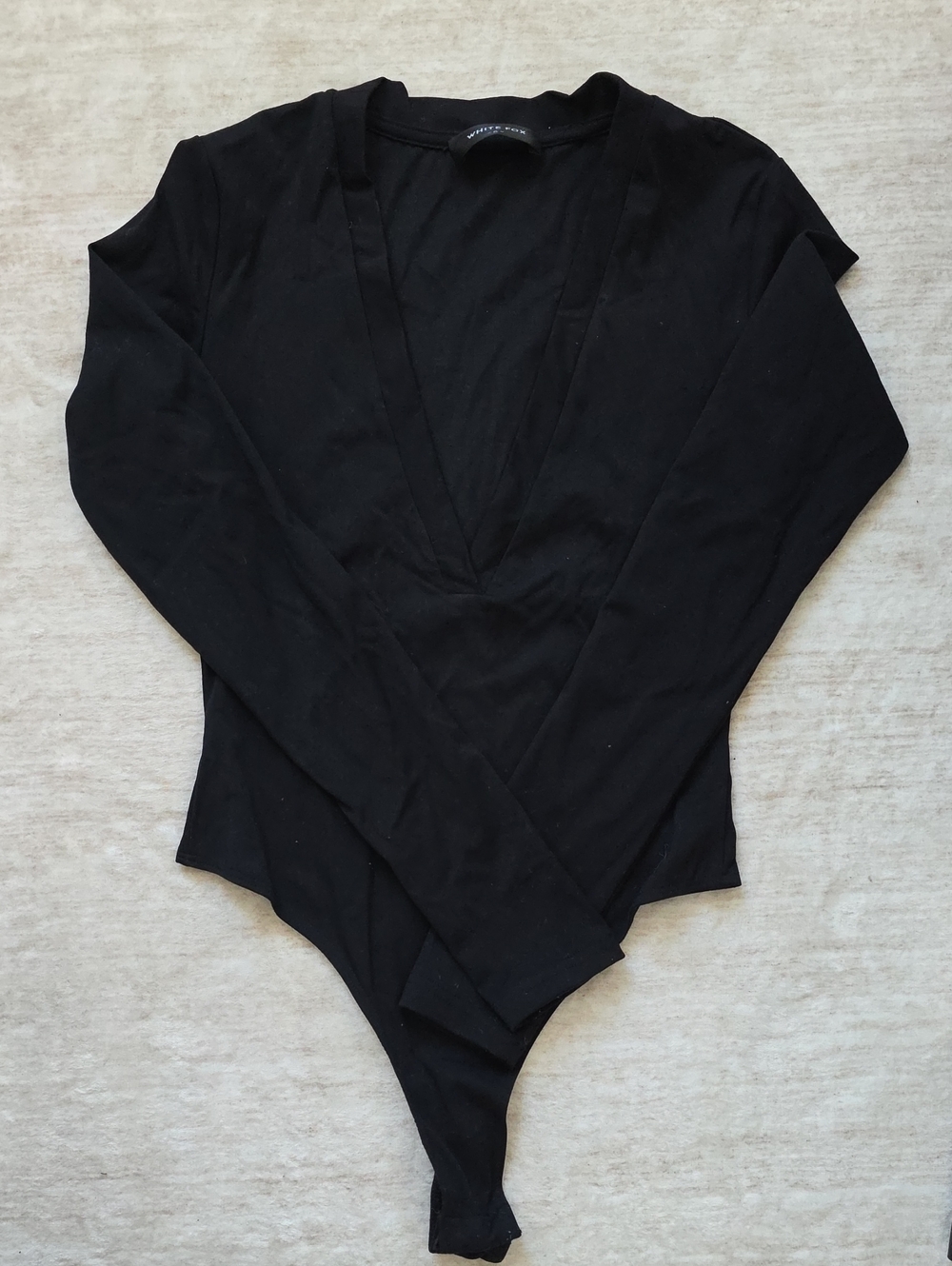 White Fox Boutique Black Deep V-Neck Long Sleeve Bodysuit